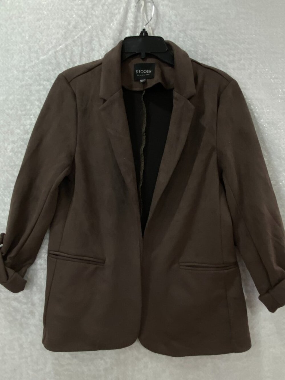 Stoosh Brushed Polyester Blazer Brown Woman’s L Notch Collar Pockets Optional